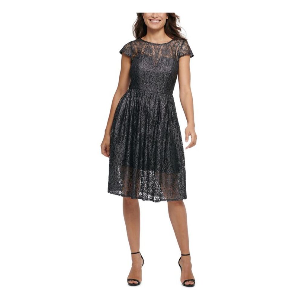 KENSIE DRESSES Womens Black Knee Length Cocktail Fit + Flare Dress 2